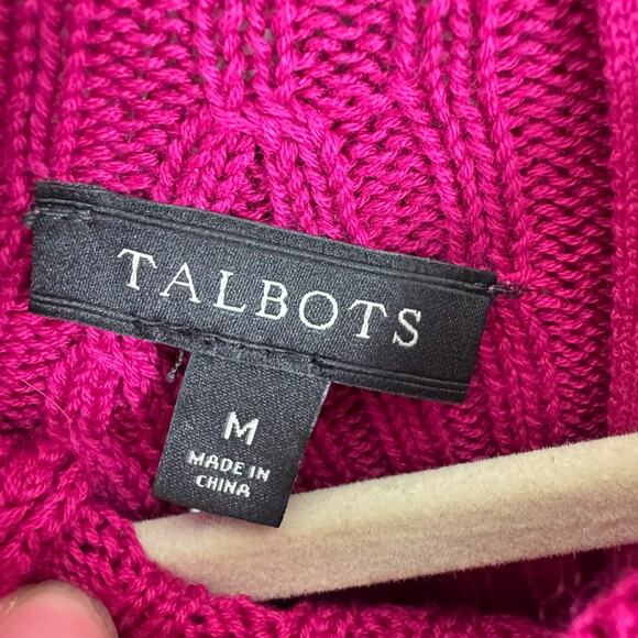 Talbots Cotton Modal Hot Pink Ribbed Knit Mock Neck 1/4 Zip Sweater Size M - Picture 5 of 6
